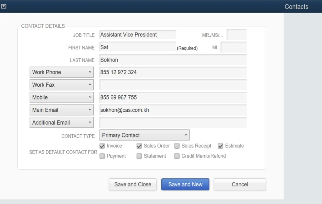 Default email contacts
